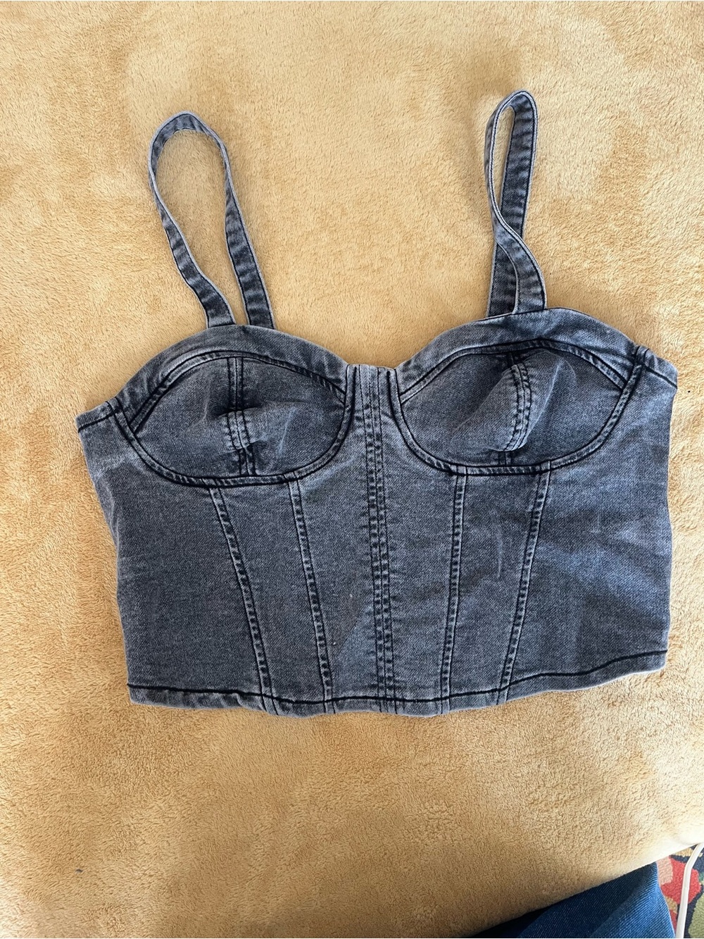 Women’s Washed Black Denim Bustier Crop Top